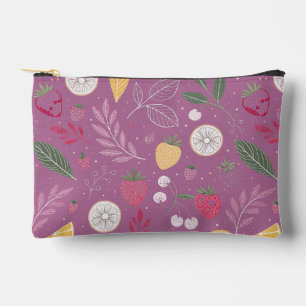 Pochette À Accessoires "Sac zip à motif de fruits et de feuilles violets"