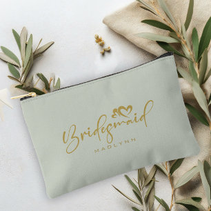 Pochette À Accessoires Sage Green Bridesmaid Nom du script Cadeau cosméti