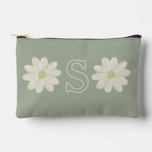 Pochette À Accessoires Sage Green Daisy Monogramme Accessoire Pouch (Recto)