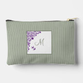 Pochette À Accessoires Sage Green Stripe Purple Floral Script Monogramme (Verso)