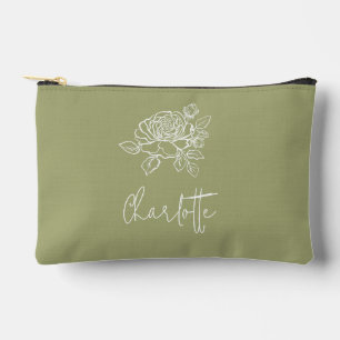 Pochette À Accessoires Sage Rose Floral Nom personnalisé