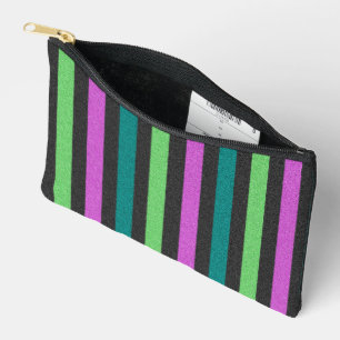 Pochette À Accessoires Sarcelle, Vert Citron, Paillettes Rayées Rose Chau