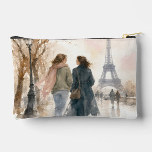 Pochette À Accessoires Scène de rue romantique à Paris en impression