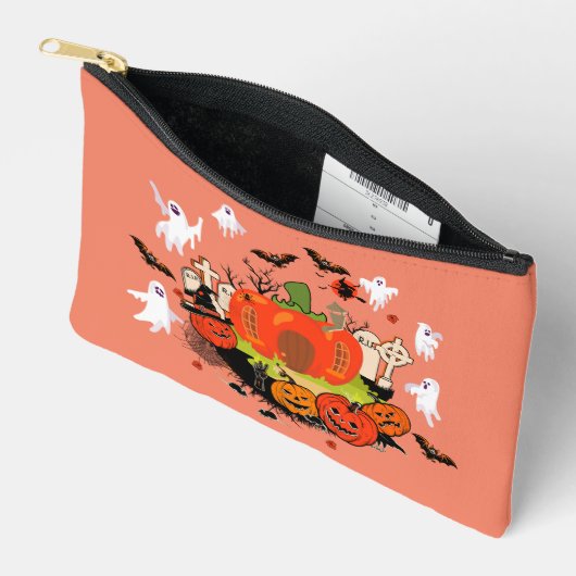 Pochette À Accessoires Scène éffrayante de cimetière Citrouille d'Hallowe (Ouvrir)