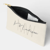 Pochette À Accessoires Script de nom de monogramme moderne crème (Ouvrir)