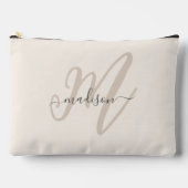 Pochette À Accessoires Script gras Stylo Beige Nom et monogramme (Recto)