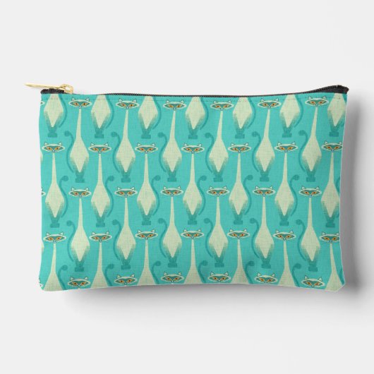 Pochette À Accessoires Siamese curious cat - turquoise et orange (Recto)
