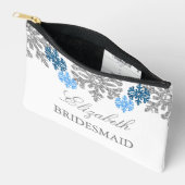 Pochette À Accessoires Silver Blue Snowflakes Mariage d'hiver (Ouvrir)
