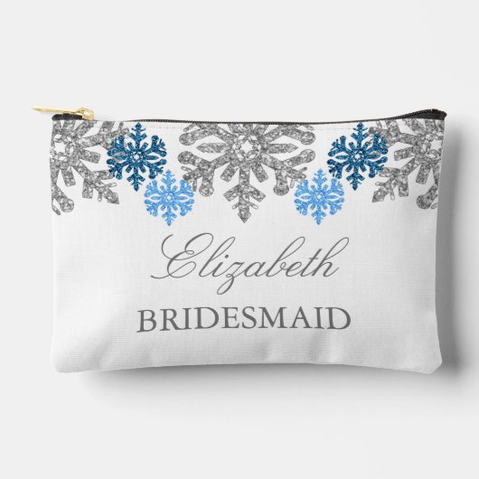 Pochette À Accessoires Silver Blue Snowflakes Mariage d'hiver (Recto)