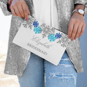 Pochette À Accessoires Silver Blue Snowflakes Mariage d'hiver