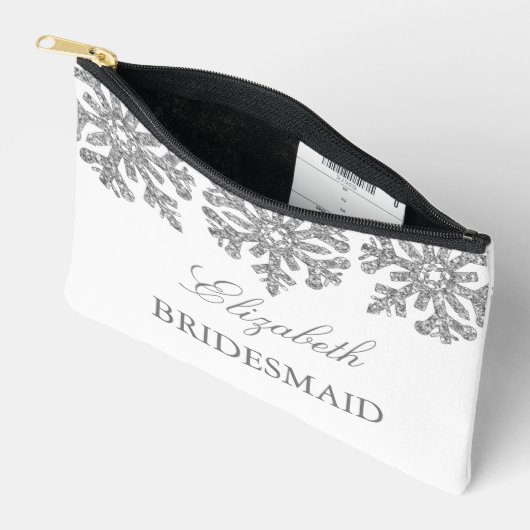 Pochette À Accessoires Silver Snowflakes Mariage d'hiver (Ouvrir)