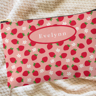 Pochette À Accessoires Simple Moderne Motif Fraise Rose