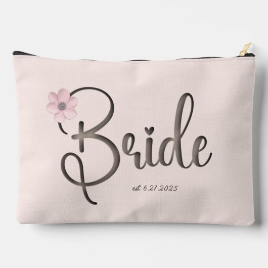 Pochette À Accessoires Soirée de mariée en caligraphie florale rose (Verso)