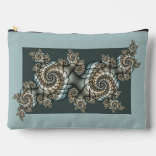Pochette À Accessoires Spirales d'art fractal beige abstrait bleu clair