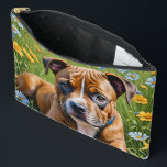 Pochette À Accessoires Staffordshire de printemps Bull Terrier Puppy<br><div class="desc">Imprimée Dans Un Champ De Faisées Bleues Et Jaunes,  Cette Petite Taupe Terrier Du Staffordshire Aime Le Printemps.</div>