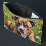 Pochette À Accessoires Staffordshire de printemps Bull Terrier Puppy<br><div class="desc">Imprimée Dans Un Champ De Faisées Bleues Et Jaunes,  Cette Petite Taupe Terrier Du Staffordshire Aime Le Printemps.</div>