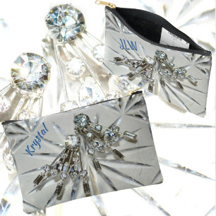Pochette À Accessoires Strass Art Déco Vintage Élégant Gris Argenté