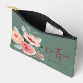 Pochette À Accessoires Style Floral Sage Green & Orange Peach Script (Ouvrir)