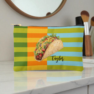 Pochette À Accessoires Taco rayures rétro colorées avec nom