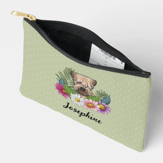 Pochette À Accessoires Terrier Roue À Fleurs Et Nom (Ouvrir)
