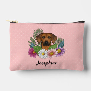 Pochette À Accessoires Tête de Rhodesian Ridgeback Fleurs Colorées Et Nom
