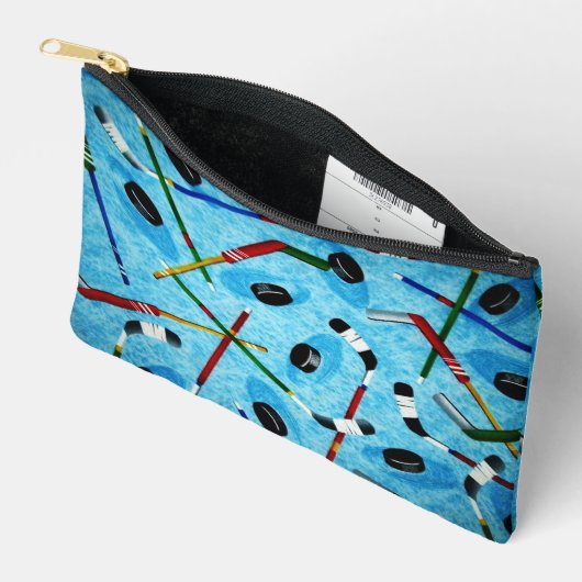 Pochette À Accessoires Thème de hockey sur glace bleu (Ouvrir)