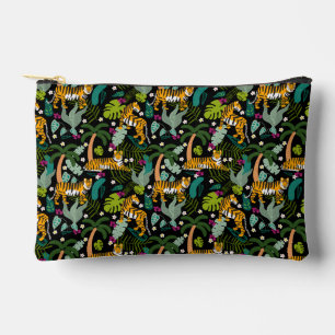 Pochette À Accessoires Tigre tropical Forêt botanique Noire Jungle Safari
