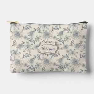 Pochette À Accessoires Toile de Jouy botanique oiseau personnalisé vintag