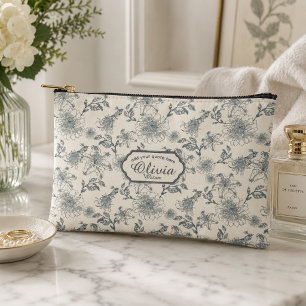 Pochette À Accessoires Toile de Jouy botanique oiseaux campagne rustique