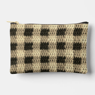 Pochette À Accessoires Tons Beige Et Écru Plaid Crochet Artistique Impres