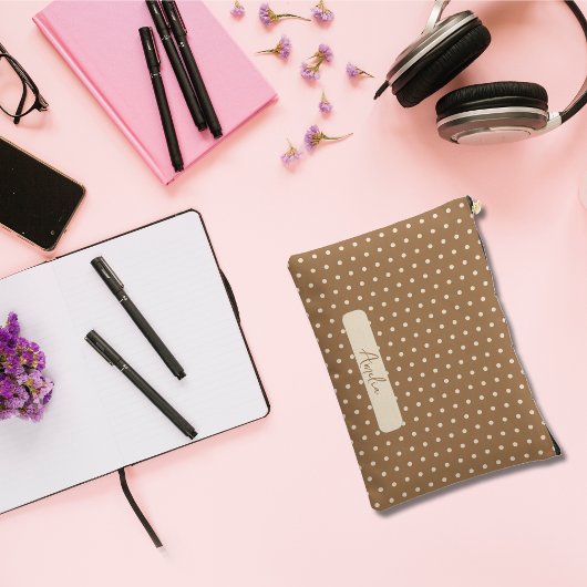 Pochette À Accessoires Tortilla Brown et pois beige