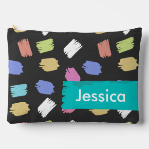 Pochette À Accessoires Traits de pinceau colorés sur fond noir personnali