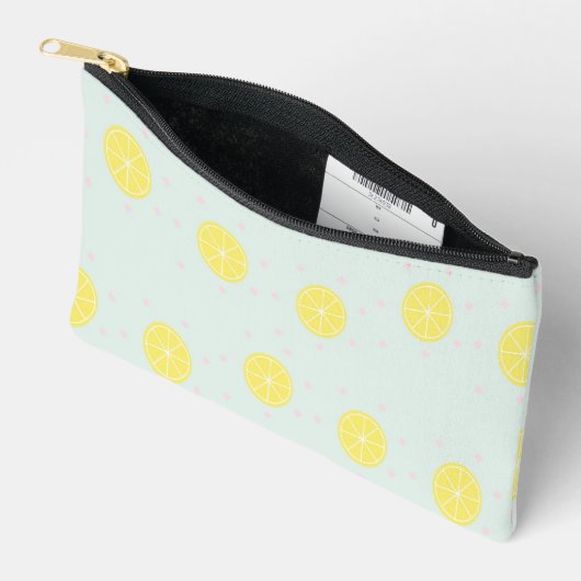 Pochette À Accessoires Tranches de citron jaune sur bleu (Ouvrir)