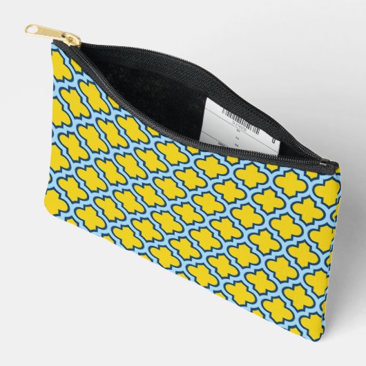 Pochette À Accessoires Trellis jaune et bleu bébé, treillis, Quatrefoil (Ouvrir)