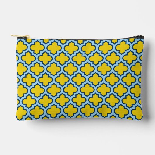 Pochette À Accessoires Trellis jaune et bleu bébé, treillis, Quatrefoil (Recto)