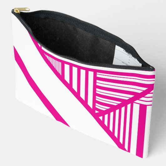 Pochette À Accessoires Triangle en Magenta et Blanc (Ouvrir)