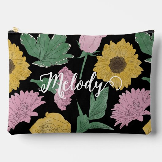 Pochette À Accessoires Trousse de Maquillage à Fleurs Lignées (Recto)