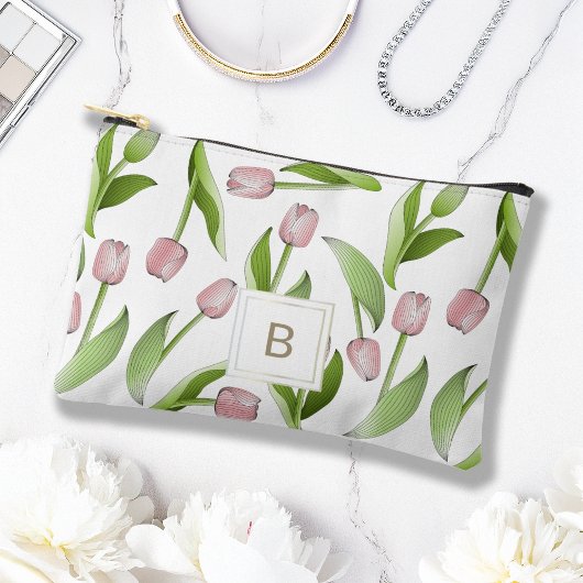 Pochette À Accessoires Tulipe Fleur Rose Moderne Monogramme
