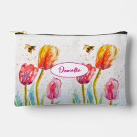 Tulipe rouge et motif de fleur d'abeille Aquarelle