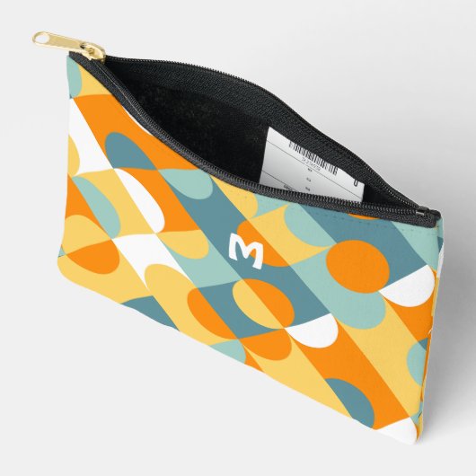 Pochette À Accessoires Turquoise Bleu Vert Orange Cercles du Moyen-siècle (Ouvrir)