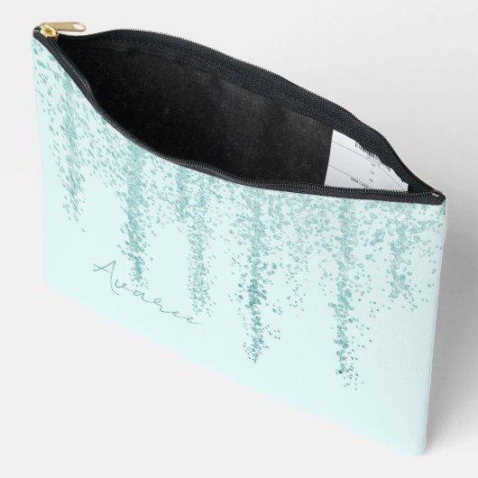 Pochette À Accessoires Turquoise Crystal Splash Personnalisé (Ouvrir)