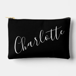 Pochette À Accessoires Typographie de script chic Nom personnalisé Noir
