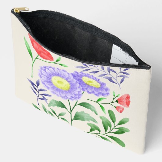 Pochette À Accessoires Un ensemble de fleurs peintes à l'aquarelle (Ouvrir)