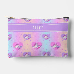 Pochette À Accessoires Unicorn Coeurs, crayon rose & violet ou articles d