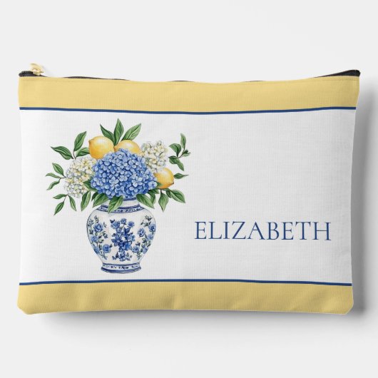 Pochette À Accessoires Vase Chinoiserie Bleu et Blanc avec hydrangées (Recto)