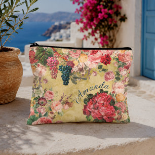 Pochette À Accessoires Vase de roses vintage jaune shabby chic floral