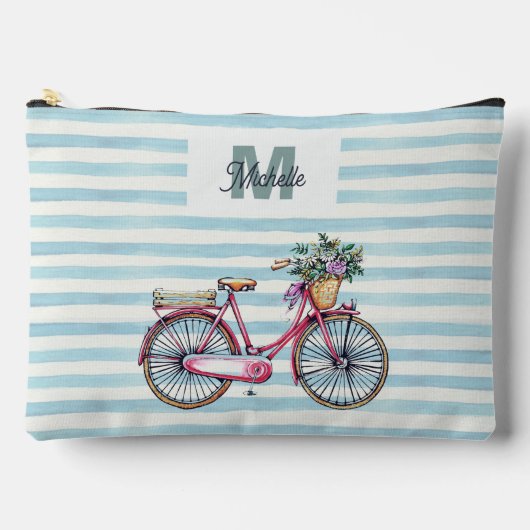 Pochette À Accessoires Vélo Aquarelle Joli rayé Personnalisé (Recto)