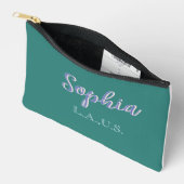 Pochette À Accessoires VERT ajouter nom fille patronne texte VIOLET éléga (Ouvrir)