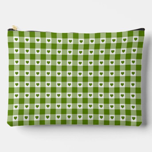Pochette À Accessoires Vert Avocat Plaid Gingham Rétro Cœur (Recto)