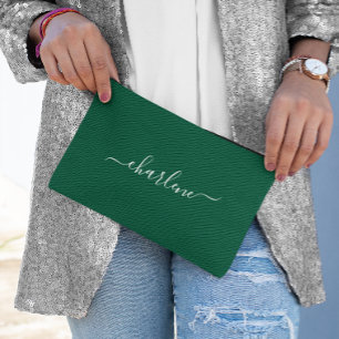 Pochette À Accessoires Vert Chasseur et Élégant Nom Blanc